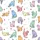 Women's Whimsical Cartoon Cats Pastel Rainbow Pattern with Hearts, Paw Prints on White Satin Pajamas Set - 2