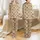 Women's Whimsical Coffee Cup & Martini Glass Pattern in Warm Beige, Brown & White Satin Pajamas Set - 1