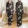 Women's Elegant Deep Black Botanical Pattern with Blush Pink Cream Chrysanthemums and Foliage Satin Pajamas Set - 1