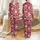 Women's Crimson Ruby Red Baroque Floral Lace Rose Pearl Gold Filigree Design Satin Pajamas Set - 1