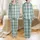 Women's Muted Light Teal Creamy Off-White Traditional Flat Plaid Tartan Grid Pattern Satin Pajamas Set - 1