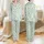 Women's Soft Mint Green Flat Illustrative Delicate White Blossom & Muted Green Leaf Pattern with Subtle Black Butterflies Satin Pajamas Set - 1