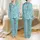 Women's Vibrant Aqua Fuchsia Pink Flamingo Tropical Floral Palm Frond Motif Satin Pajamas Set - 1