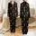 Women's Fluffy Brown Highland Cow Calf Leopard Bow Black Print Satin Pajamas Set - 1