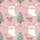 Women's Whimsical Pale Pink Vintage Christmas Santa Tree Candy Cane Holly Pattern Satin Pajamas Set - 2