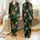 Women's Sophisticated Vintage Botanical Interwoven Tropical Leaves Emerald Gold Black Pattern Satin Pajamas Set - 1