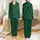 Women's Deep Emerald Green Black Lace Butterfly Floral Vine Repeat Pattern Satin Pajamas Set - 1