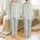 Women's Muted Dark Olive Green Triple Pinstripe Minimalist Pattern on White Satin Pajamas Set - 1