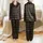 Women's Sophisticated Black Geometric Chain-Link Pattern with Metallic Gold Lines, Crimson & Taupe Ovals Satin Pajamas Set - 1