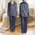 Women's Deep Indigo Navy Delicate Hand-Drawn Off-White Floral Sprig Cottagecore Pattern Satin Pajamas Set - 1