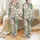 Women's Hand-Drawn White Tiger Tropical Orchid & Fern Pattern on Pastel Pink Satin Pajamas Set - 1
