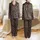 Women's Deep Black Metallic Rose Gold Coppery Organic Line Geometric Pattern Muted Blue Satin Pajamas Set - 1