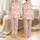 Women's Light Pink Whimsical Christmas Red White Candy Cane Gingerbread Cookie Peppermint Starflake Pattern Satin Pajamas Set - 1