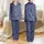 Women's Dark Navy Blue Light Beige Intricate Ornamental Lace Floral Vine Pattern Satin Pajamas Set - 1