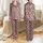 Women's Softly Rounded Interlocking Hexagonal Mosaic in Muted Plum Warm Brown Taupe Satin Pajamas Set - 1