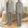 Women's Elegant Abstract Geometric Grid Pattern Black Charcoal Muted Beige Lines Satin Pajamas Set - 1