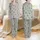 Women's Minimalist Cream Vertical Stripes Dark Grey Dusty Blue Stars Pattern Satin Pajamas Set - 1