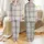 Women's Soft Greige Flat Geometric Tartan Muted Brown Blue Cross-Hatch Pattern Satin Pajamas Set - 1