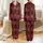 Women's Red Black Maroon Buffalo Plaid Geometric Pine Mountain Pattern Satin Pajamas Set - 1