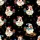 Women's Whimsical Christmas Chickens Santa Hats Sled & Colorful Lights Black Pattern Satin Pajamas Set - 2
