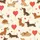Dachshund Lovers' Playful Illustrated Dachshunds with Red Bow Ties Hats Heart Balloons Bones Paw Prints on Cream Satin Pajamas Set - 2