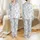 Women's Muted Light Periwinkle Blue Soft-Edged Rose Bloom Painterly Abstract Floral Pattern Satin Pajamas Set - 1