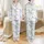 Family Easter Celebrators Illustrative White Bunny Pink Ear Periwinkle Bow, Blue Chinoiserie Egg, White Daisy, Sage Green Leaf Pattern Satin Pajamas Set - 1
