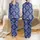 Women's Luxurious Deep Royal Blue Cream Baroque Lace Floral Vine Pattern Satin Pajamas Set - 1