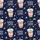 Coffee Lovers' Deep Navy Blue Hand-Drawn Cartoon Coffee Cup Pattern with Pink Sleeves, White Hearts, 'I LOVE COFFEE' & 'Wake Up' Text Satin Pajamas Set - 2