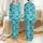 Mom's Vibrant Aqua Black White Paw Print 'Mom' Hearts Floral Design Satin Pajamas Set - 1