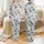 Women's Ecru Indigo Blue Toile Hand-Drawn Safari Jungle Giraffe Leopard Pattern Satin Pajamas Set - 1