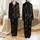 Women's Seamless Black Whimsical Pink White Crescent Moon Star Zzz Sleep Text Pattern Satin Pajamas Set - 1
