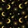 Women's Whimsical Golden Yellow Crescent Moons & Starbursts on Deep Black Graphic Satin Pajamas Set - 2