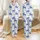Women's Stylized Cobalt Blue Sea Turtle Mosaic & Cream Coral Reef Illustrative Pattern Satin Pajamas Set - 1