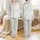 Women's Cream Muted Pastel Blue Toile de Jouy Engraved Forest Botanical Scenic Deer & Peacock Satin Pajamas Set - 1