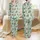 Women's Whimsical Christmas Cats Mint Green Red Gold Holiday Pattern Satin Pajamas Set - 1