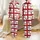 Women's Intricate Geometric Plaid Pattern in Crimson Red & Black on White Background with Layered Dashed Lines Satin Pajamas Set - 1