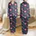 Women's Vibrant Folk Art Hot Pink Coral Teal Blue Botanical Floral Tapestry on Dark Navy Satin Pajamas Set - 1