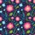 Women's Vibrant Folk Art Hot Pink Coral Teal Blue Botanical Floral Tapestry on Dark Navy Satin Pajamas Set - 2