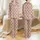 Women's Cozy Muted Beige Hand-Drawn Red Heart Scattered Pattern Taupe Vertical Stripes Off-White Scalloped Lace Satin Pajamas Set - 1