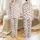Women's Creamy Off-White Scattered Dark Red Cherry Teal Green Leaf Minimalist Floral Pattern Satin Pajamas Set - 1