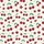 Women's Creamy Off-White Scattered Dark Red Cherry Teal Green Leaf Minimalist Floral Pattern Satin Pajamas Set - 2