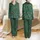 Women's Deep Forest Green Festive Snowflake Candy Cane Holly Ornament Pattern Satin Pajamas Set - 1