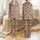 Women's Tan Leopard Print with Scattered Bright Pink Bows & White Outline Details Satin Pajamas Set - 1