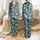 Women's Deep Teal Illustrative White Cherry Blossom Rust Branch Crane Flight Pattern Satin Pajamas Set - 1