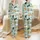 Women's Flat Illustrative Festive Cartoon Cats, Santa Hats & Reindeer Antlers on Mint Green Satin Pajamas Set - 1