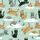 Women's Flat Illustrative Festive Cartoon Cats, Santa Hats & Reindeer Antlers on Mint Green Satin Pajamas Set - 2