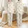 Women's Illustrative Tan Teddy Bear Seamless Pattern, Muted Blue-Grey Plaid Bows, Cream Checkerboard Grid Satin Pajamas Set - 1
