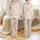 Women's Soft Pink Peach Watercolor Rose Floral Sage Green Stripe Pattern Satin Pajamas Set - 1