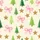 Women's Illustrative Watercolor Green Tree, Bubblegum Pink Bow, Golden Glitter Star Cream Pattern Satin Pajamas Set - 2